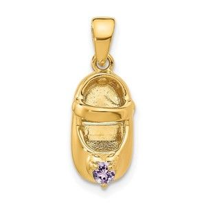 10k Yellow Gold 3-D June Synthetic Stone Engraveable Baby Shoe Charm